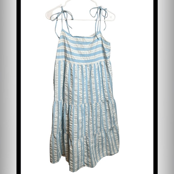 Anthropologie Seafolly Cabana Stripe Tier Maxi Dress Blue White Size XL - Picture 2 of 6